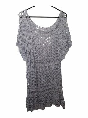 Purple Grey Crochet Tunic Swim Cover-Up Dress